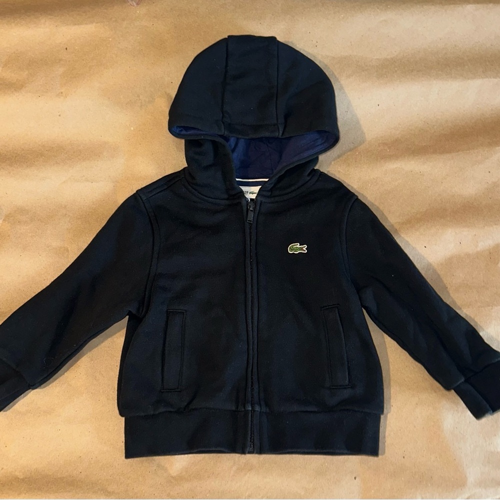 Lacoste Black Sweater with Hood and Zipper